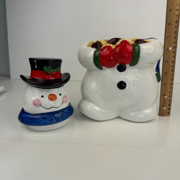 Vtg‎ 90s Snowman Holding Cookies Cookie Jar w Lid Storage Orig Box Crazing READ - Picture 11 of 13